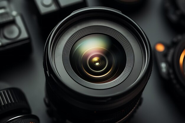 High angle photo of high quality lens on blur background