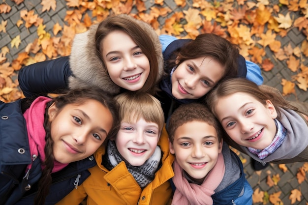 High angle portrait of a group of young students outside created with generative ai