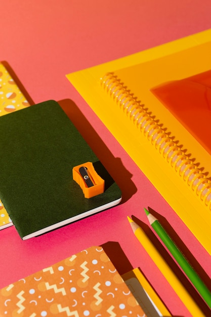 Photo high angle school supplies on the table assortment