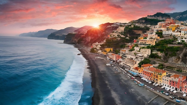 이탈리아 의 아말피 해안 의 아름다운 풍경 의 높은 각도 촬영