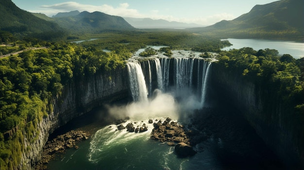 High angle shot of Chamarel waterfall in Mauritius