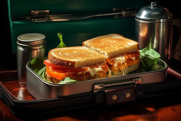 High angle shot of a cheese sandwich on a rustic wooden table