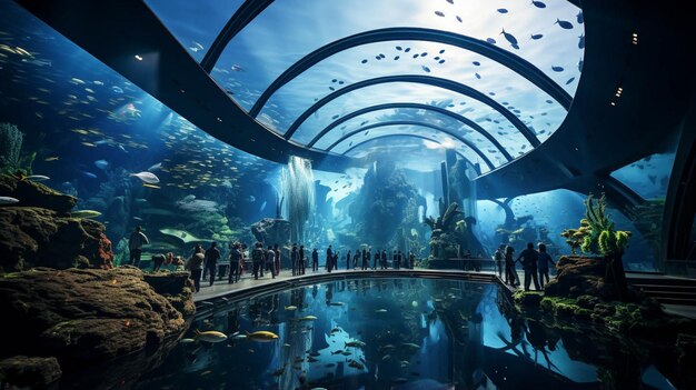 High angle shot of dubai aquarium underwater zoo under the cloud sky