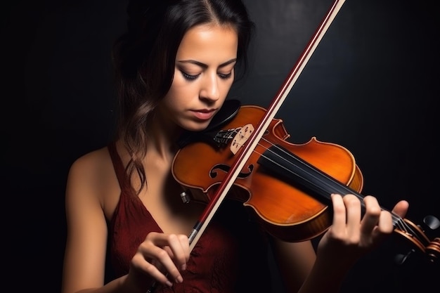 High angle shot of an exotic violinist playing her instrument in a band
