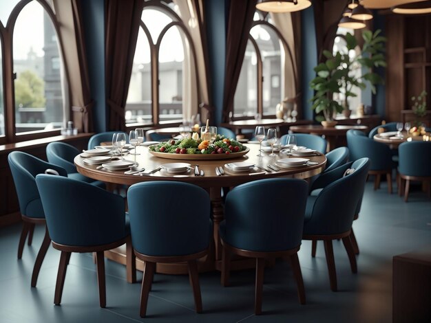 Photo high angle shot of a fancy restaurant round table with windows