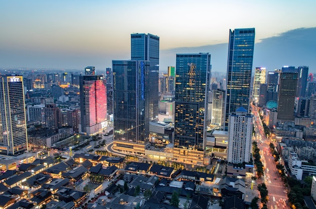 high angle shot of illuminated cityscape