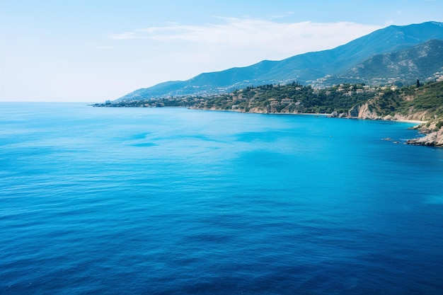 High angle shot of the ocean in different shades of blue in samos greece