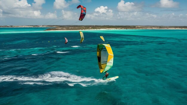 Photo high angle shot of the ocean in kitesurfing bonaire caribbean