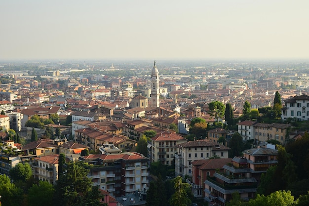 high angle shot of townscape against clear sky