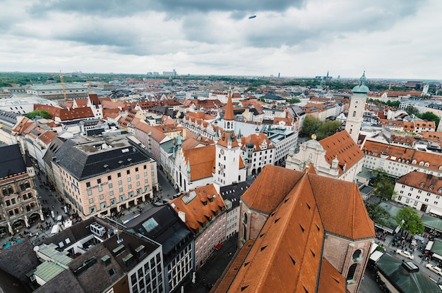 High angle shot of townscape against clouds