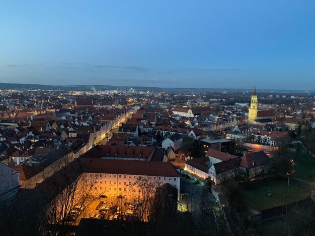 High angle shot of townscape against sky