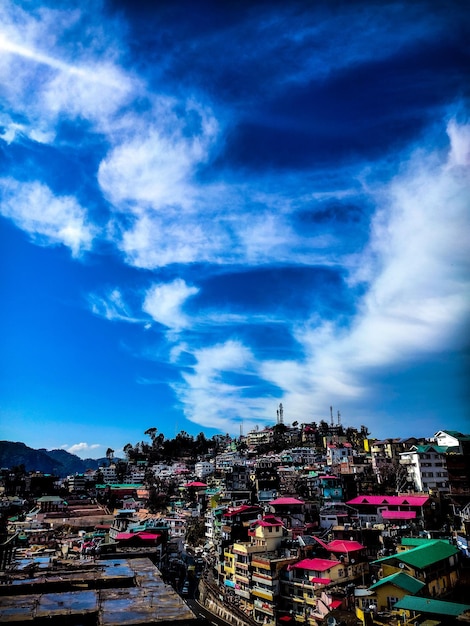 High angle shot of townscape against sky