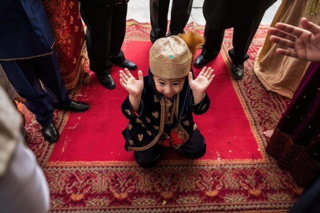 High angle shot of a young boy celebrating during his ceremony created with generative ai