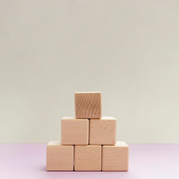 High angle stack of wooden blocks