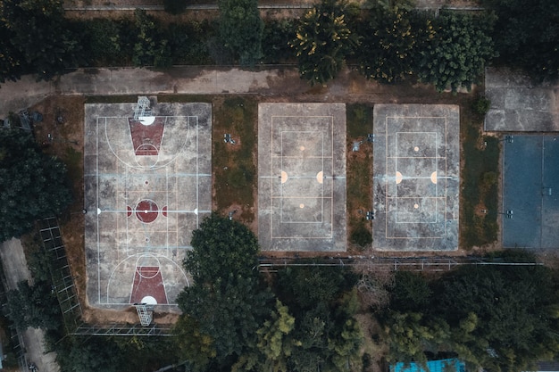 High angle stadium,old basketball court high angle