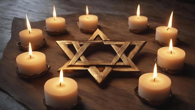 High angle star of david and candles arrangement