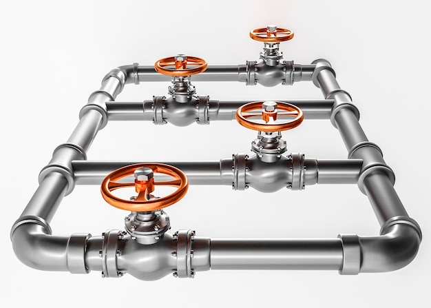 High angle steel pipes with orange valves