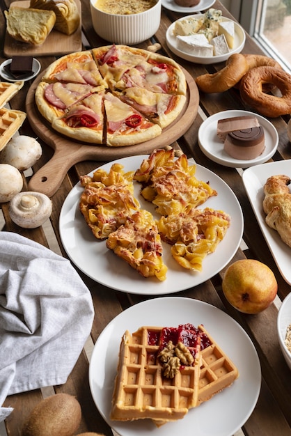 Photo high angle table full of food