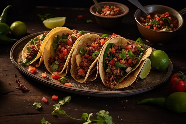 High angle tacos and lime on plate