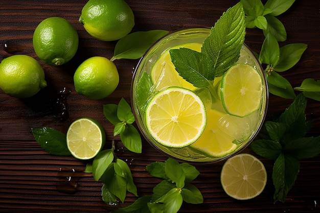 Foto caipirinha gustosa ad alto angolo con limone