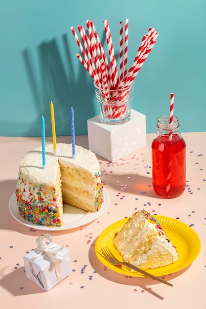 high angle tasty cake and candles