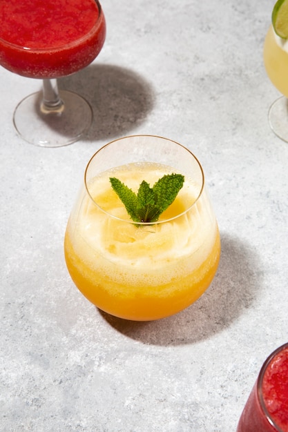 high angle tasty daiquiri cocktails arrangement