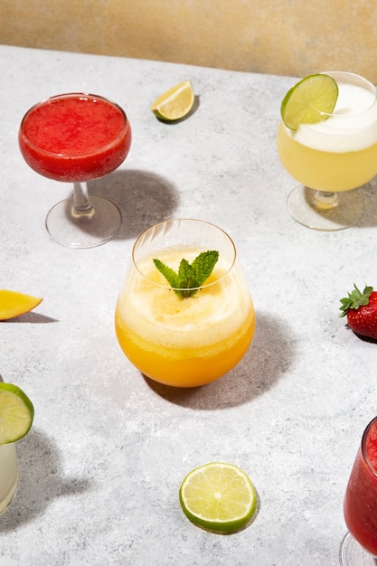 high angle tasty daiquiri cocktails