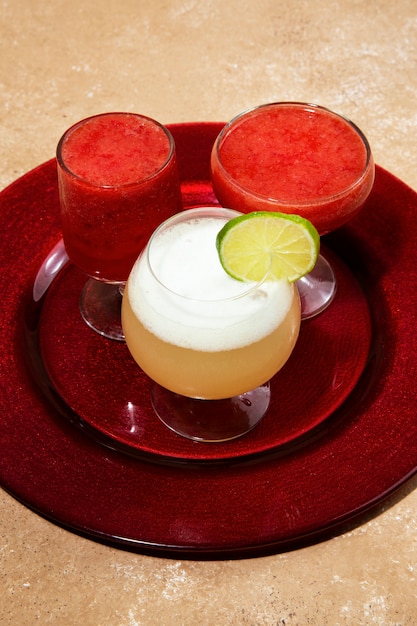 high angle tasty daiquiri cocktails