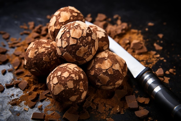 High angle truffles and knife