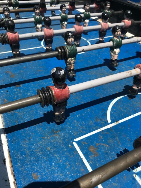 High angle view of abandoned foosball table