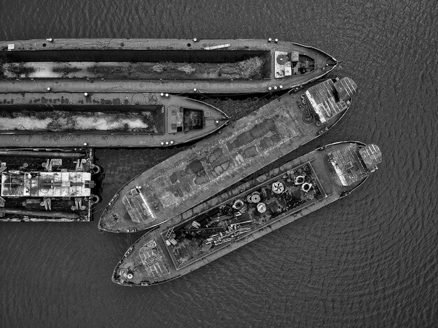 High angle view of abandoned ships