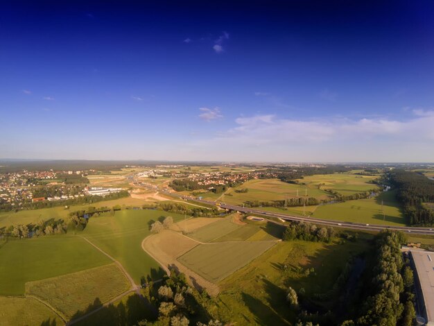 High angle view of agricultural field against sky