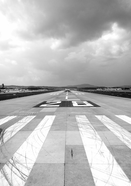 High angle view of airport runway against sky