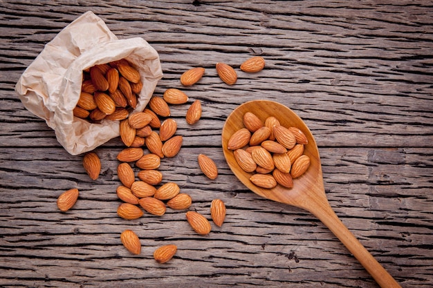 High angle view of almonds on table