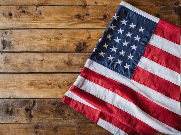 High angle view of american flag on wooden table