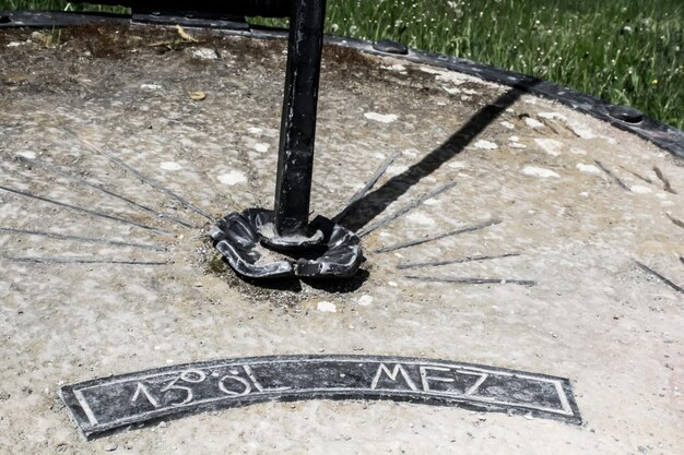 High angle view of ancient clock