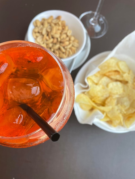 High angle view of aperitivo served on table