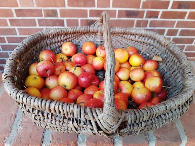 Foto vista ad alta angolazione delle mele nel cesto