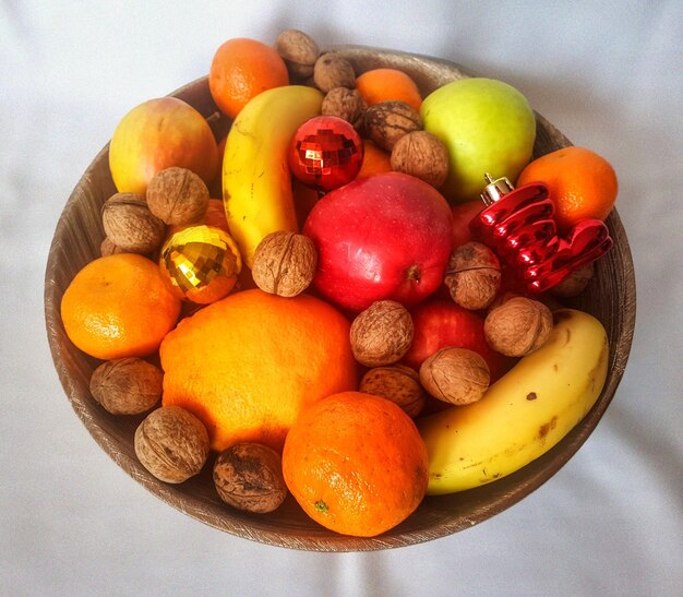 High angle view of apples in container