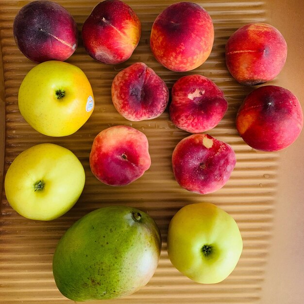 High angle view of apples on table