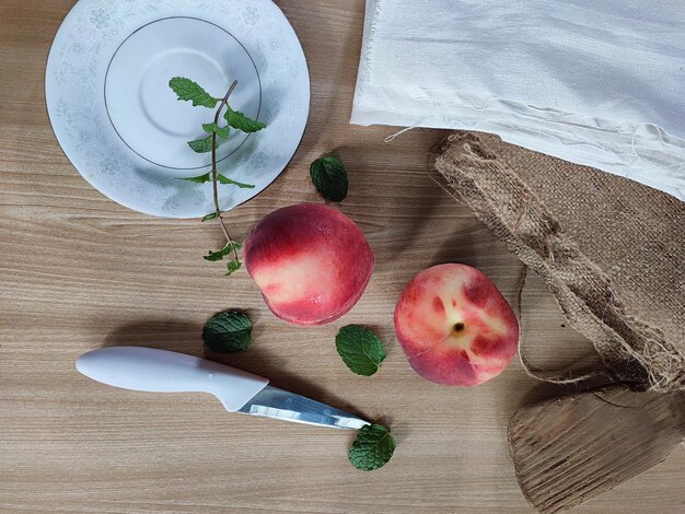 High angle view of apples on table