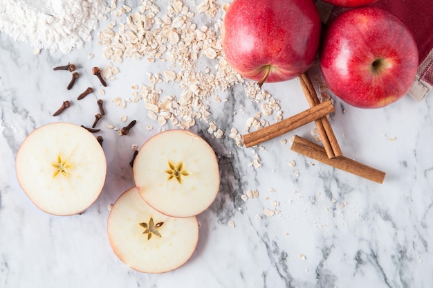 High angle view of apples on table