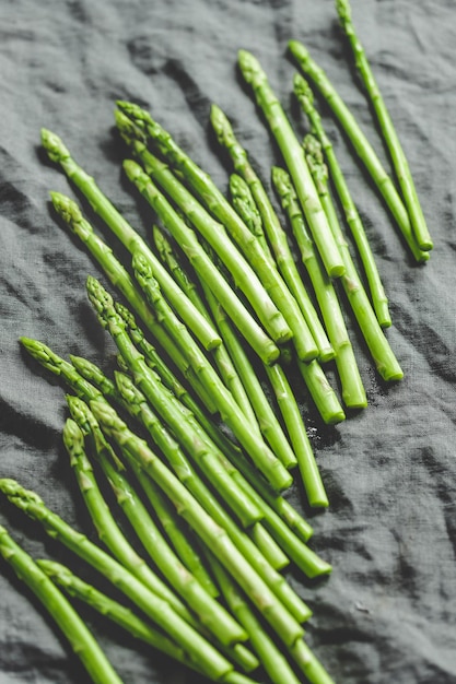 High angle view of asparagus on fabric