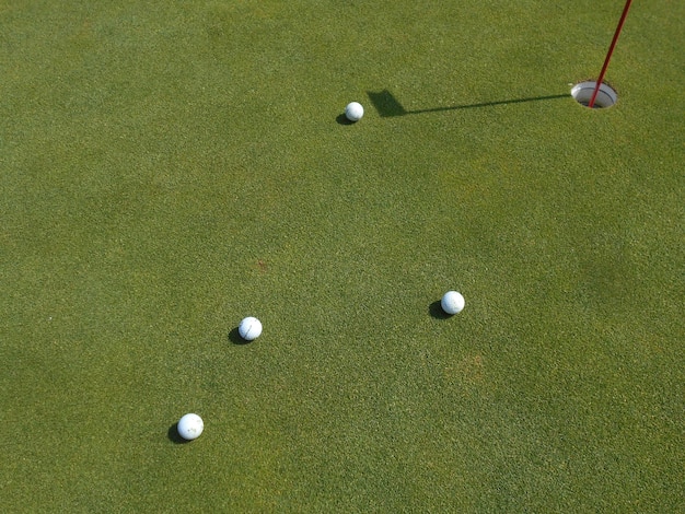high angle view of balls on golf course