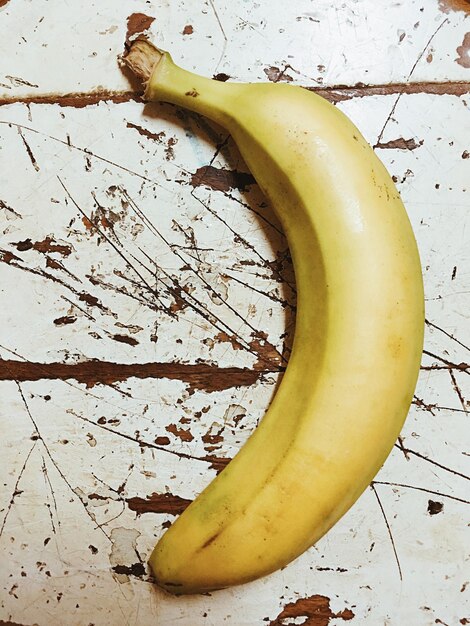 High angle view of banana on old table