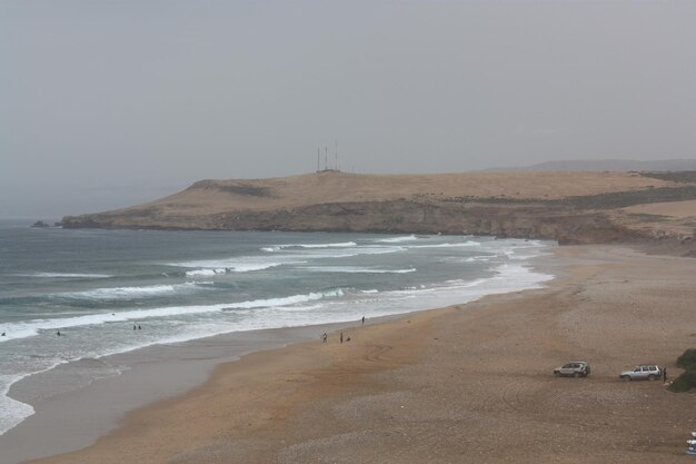 High angle view of beach against clear sky