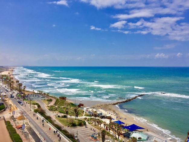 High angle view of beach against sky