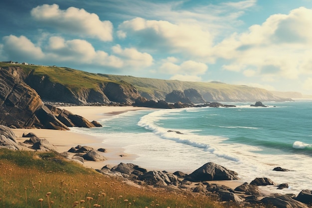 High angle view of the beach and the sea under the sunlight