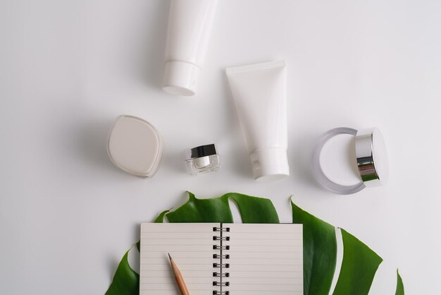 High angle view of beauty products on table