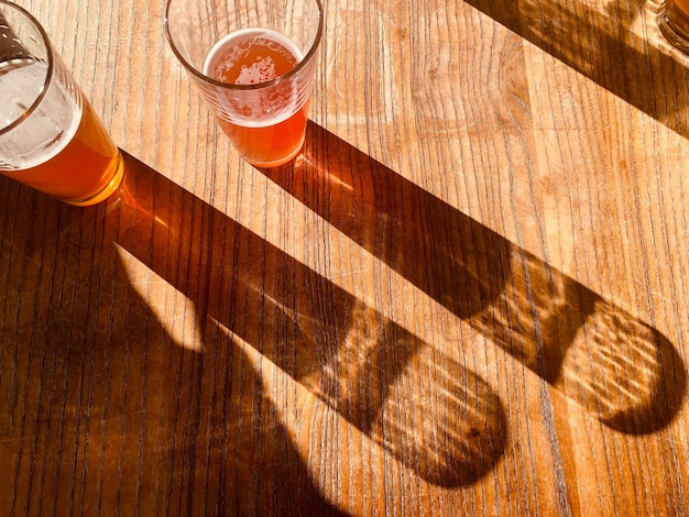 High angle view of beer glass on table